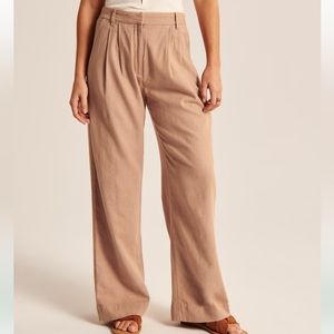 Linen-Blend Tailored Wide Leg Pant